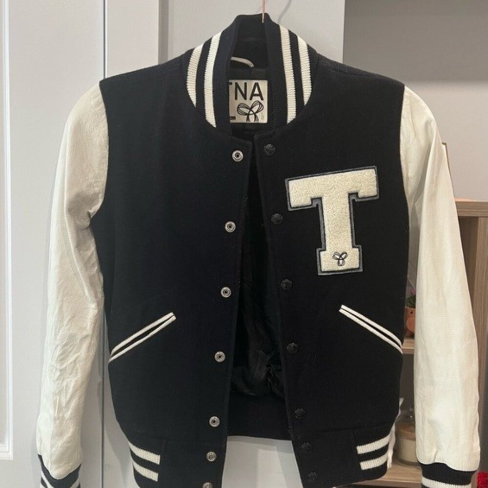 Aritzia TNA varsity jacket black and white xxs